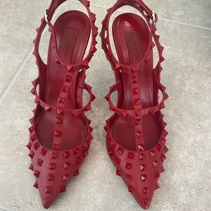 Valentino Red Rockstud Leather Slingback Pumps 9.5